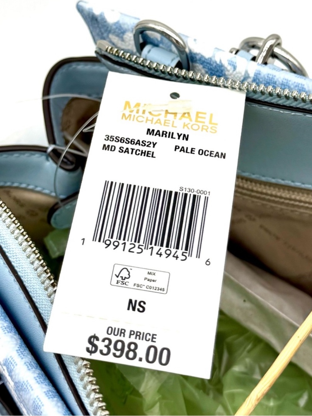 Michael Kors Marilyn Medium Printed Signature Logo Satchel Bag - Pale Ocean - Picture 8 of 8